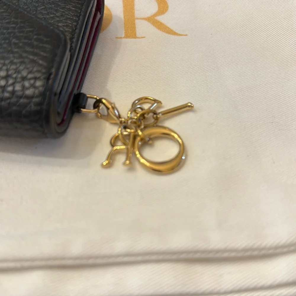 🔥 SALE 🔥 Dior Diorissimo Logo Charm Leather Trifold Wallet Black
